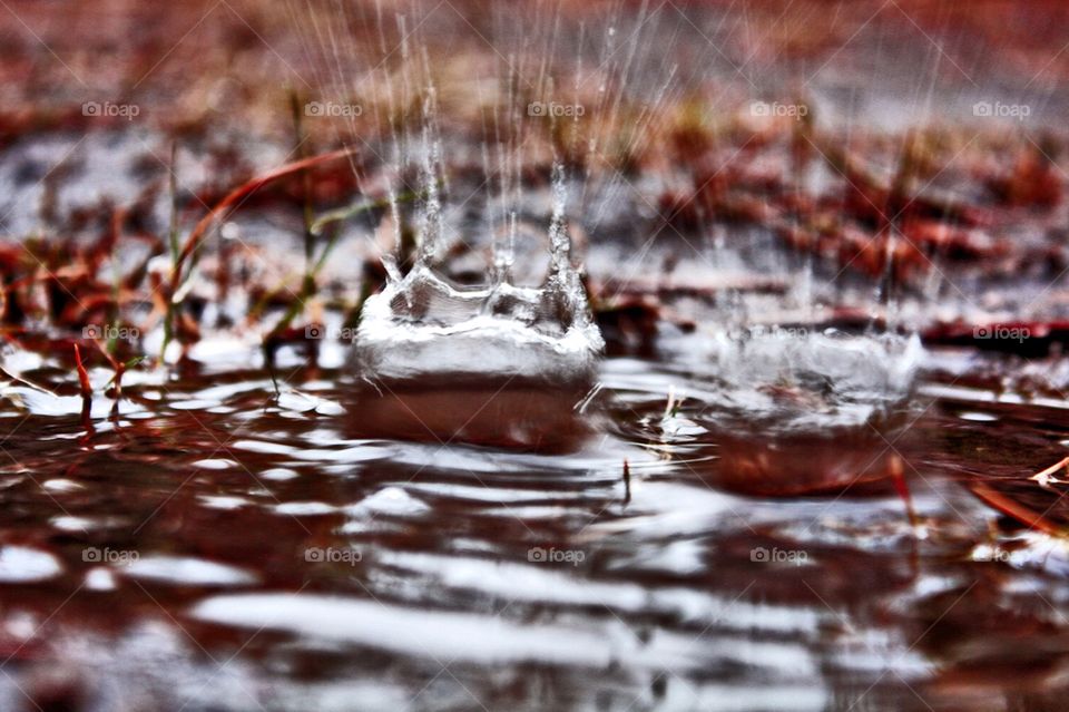 Raining falling on water