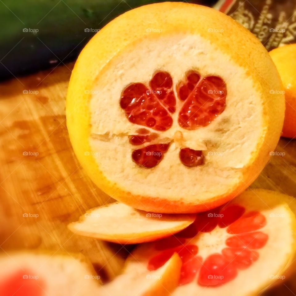 butterfly shape in sliced grapefruit
