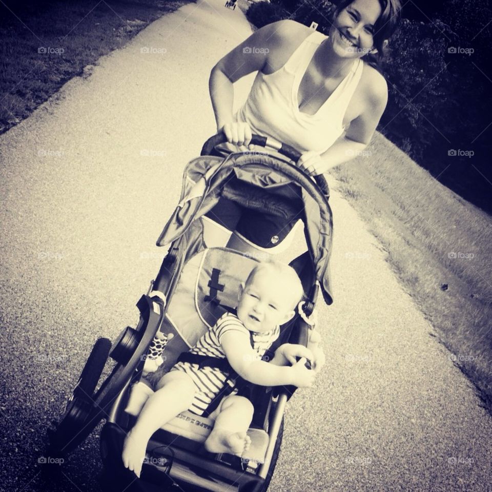 Running mommy with adorable baby!