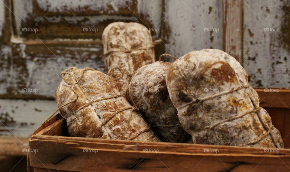 Close-up of salami in market