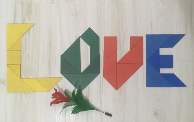 Beautiful love text on table