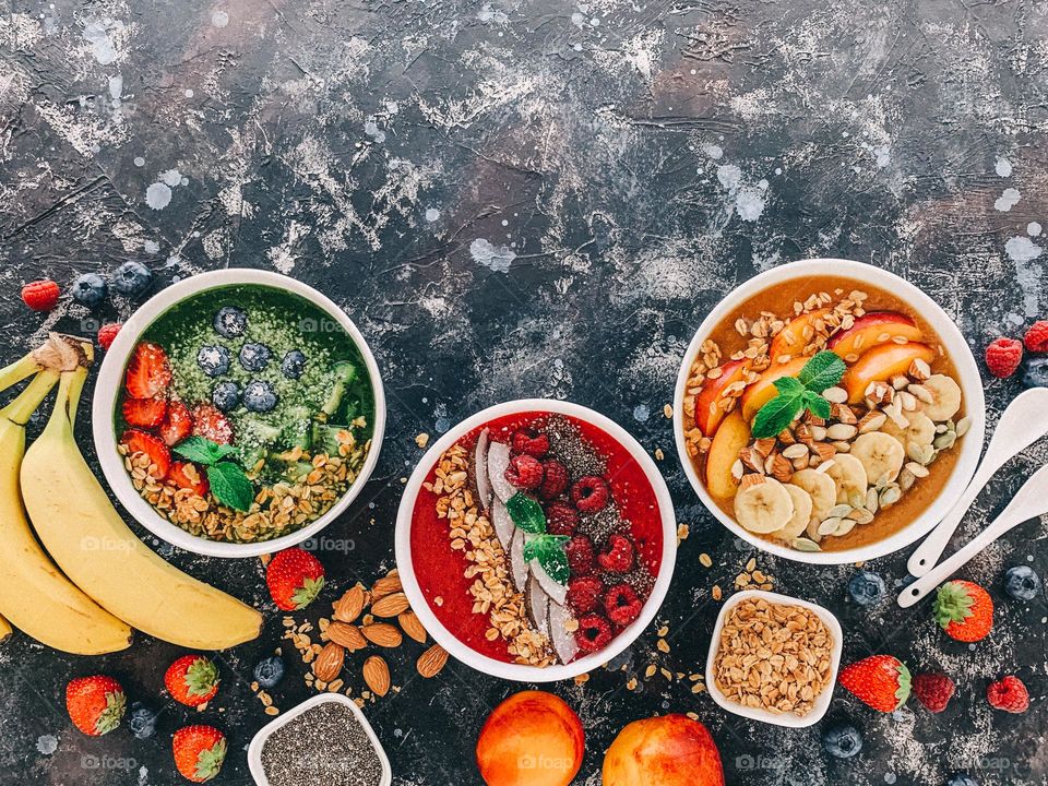 Delicious smoothie bowl with fruits and berries