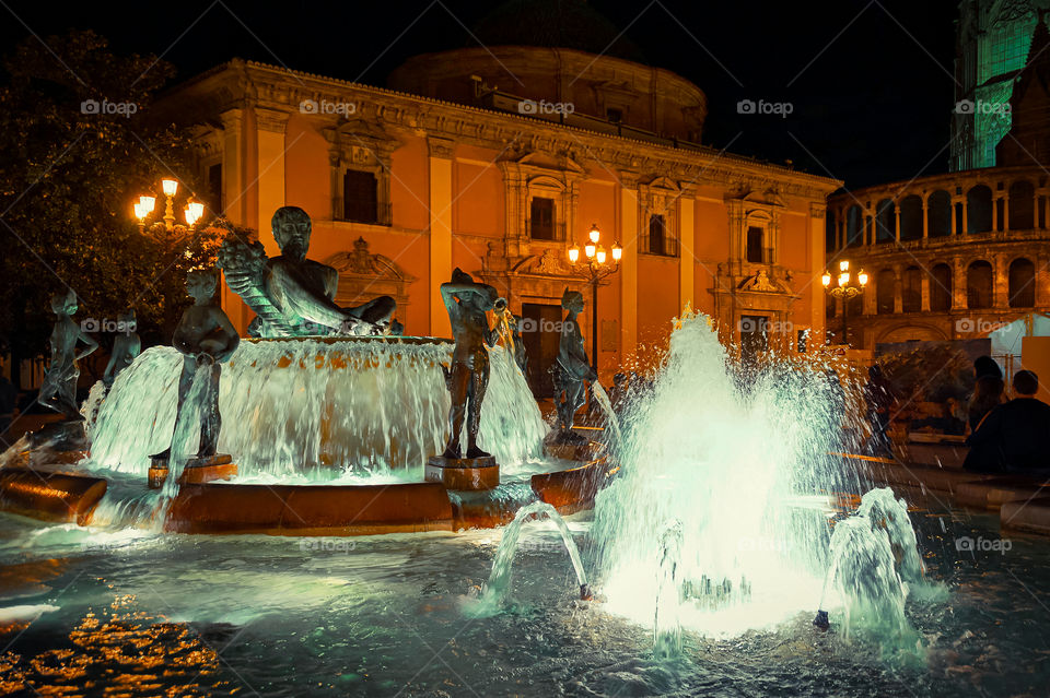 Turia Fountain at night. Valencia. Spain.