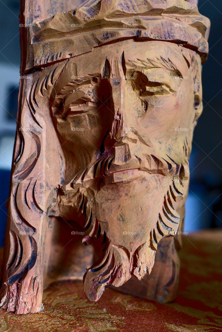 Portrait of Jesus Christ carved in wood