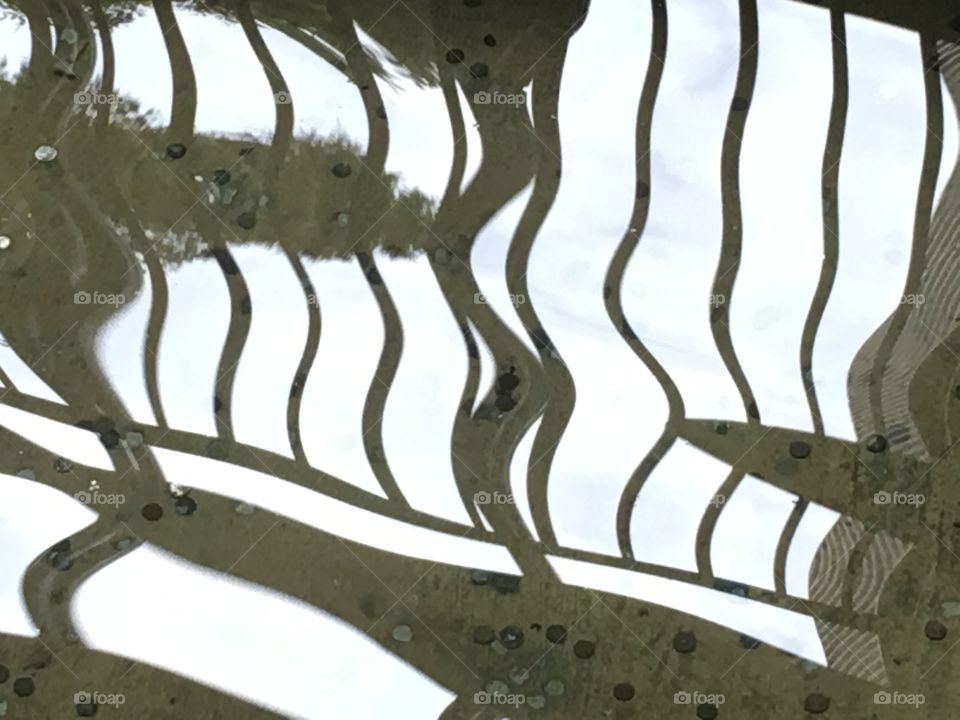 Reflection of railing in moving water 