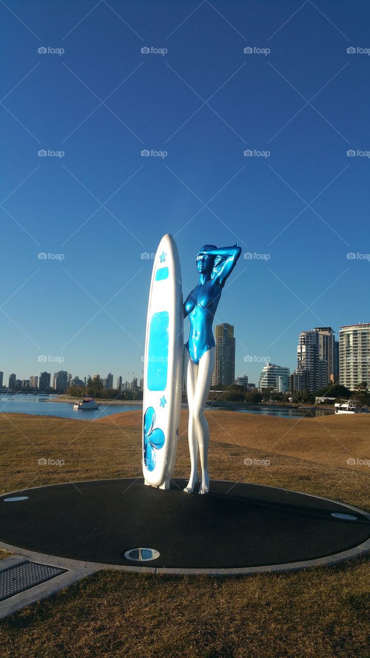 Statue of Surfer in the city