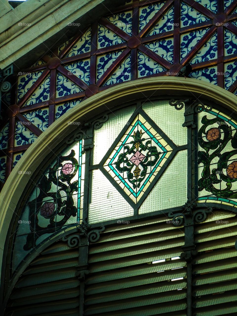 High angle view of painted glass