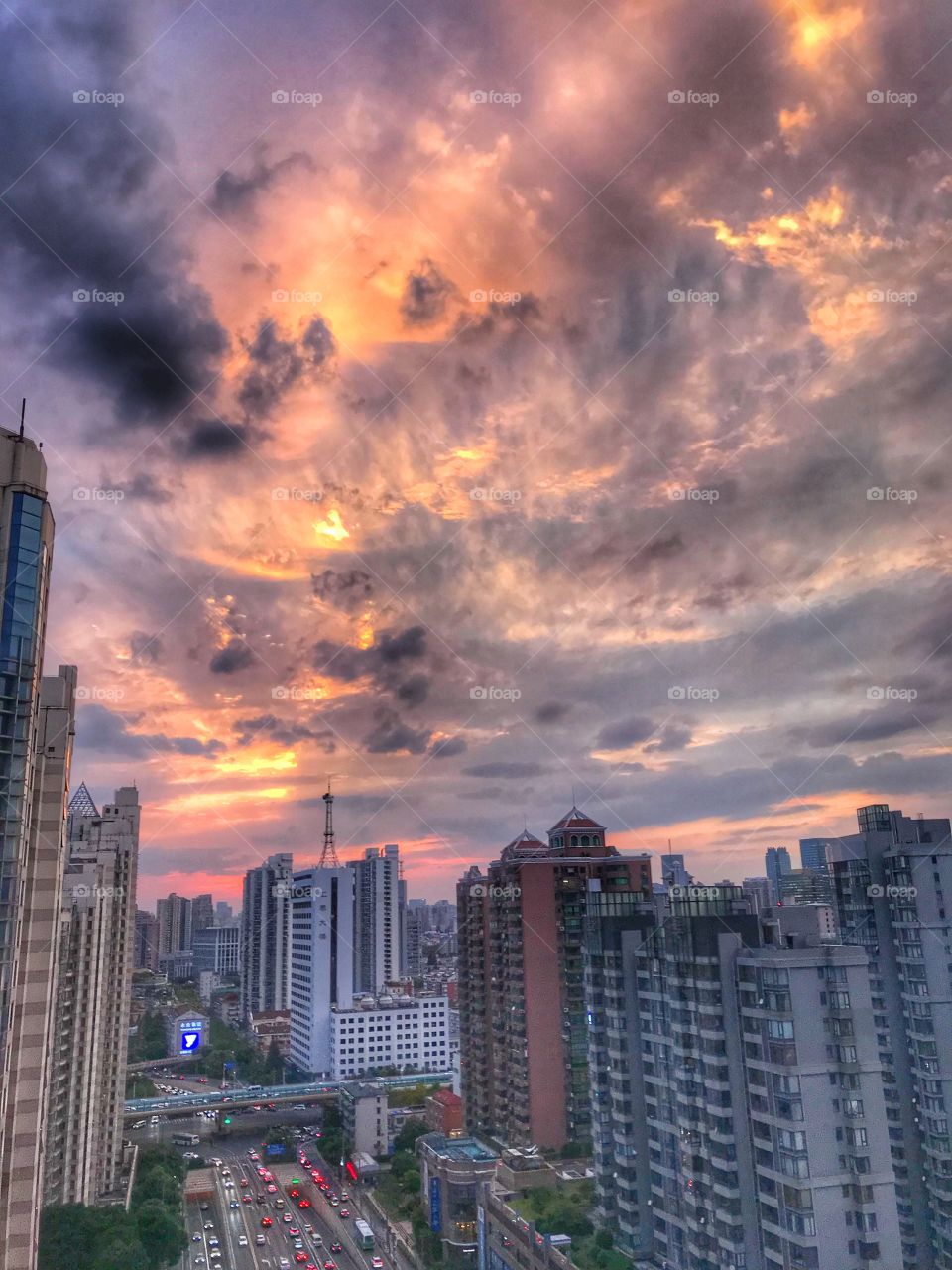 Sunset over Shanghai - near by Madang Lu metro stop, south of Xintiandi.... fire in the sky - amazing clouds 