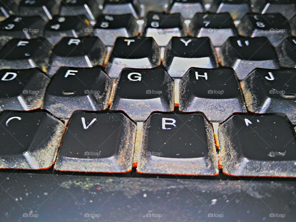 dirty keyboard closeup view