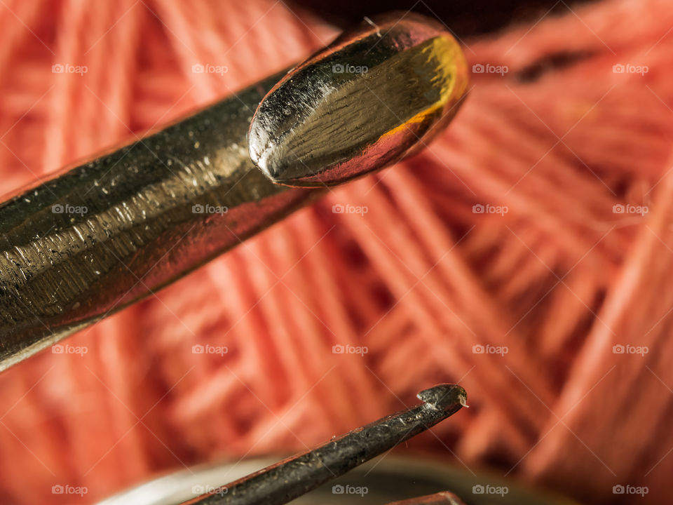 Extreme close-up of knitting needle