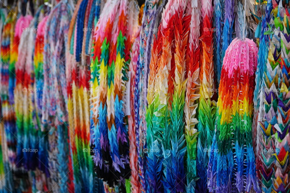 Colourful paper cranes at the fushimi inari shrine