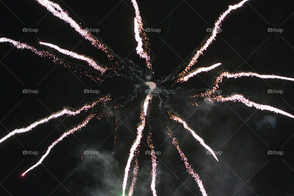Streaks of fire exploding across the starry Smokey sky at the Perth royal show fireworks show