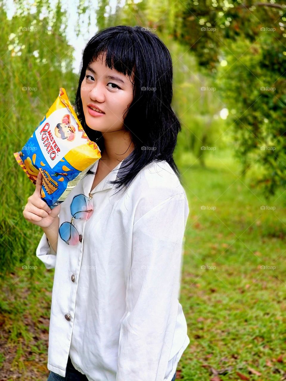 A Chinese girl with chips.