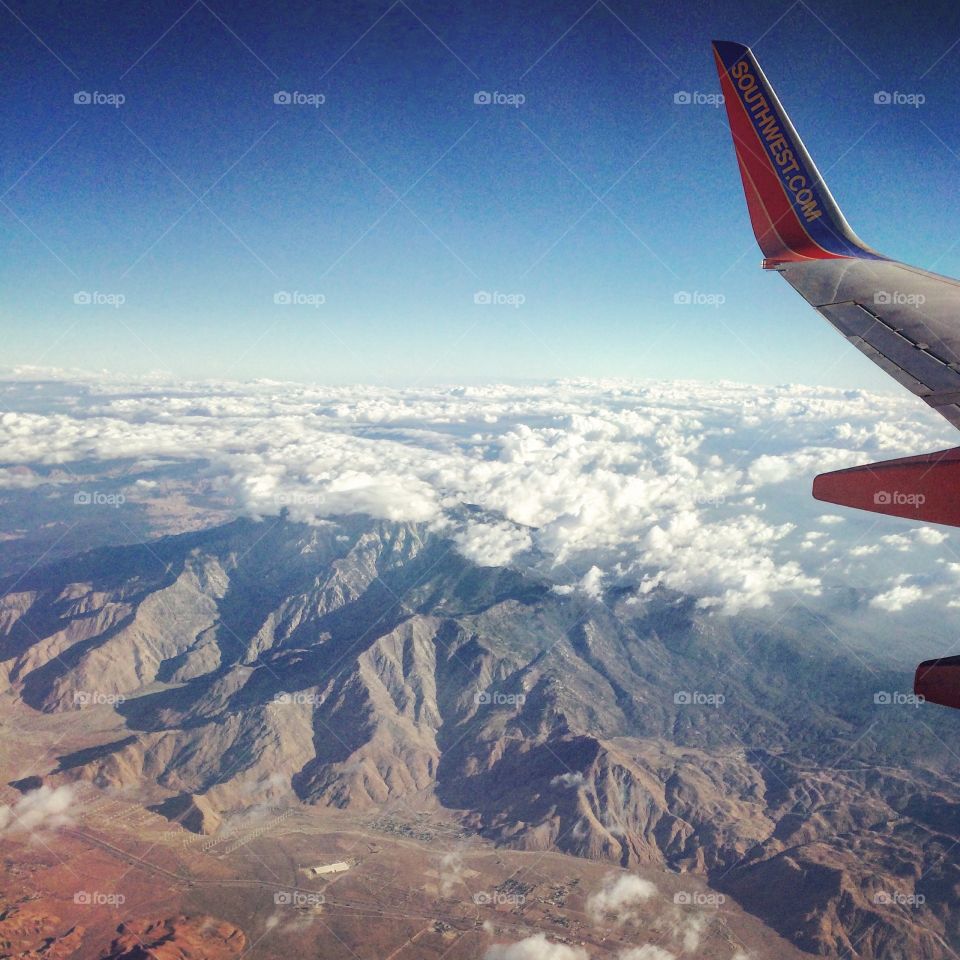 Mountains in Plane View. Flying over the mountains of Southern California