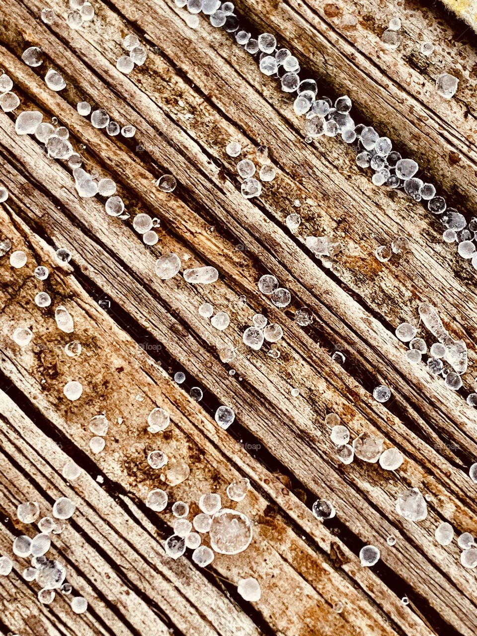 Hail on a wooden deck