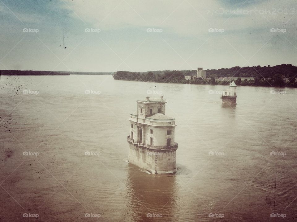Historic water towers on the Mississippi built 1894 and 1915