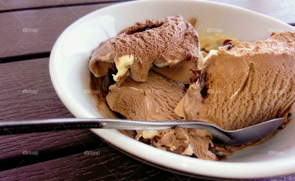 Ice cream, three types of chocolate