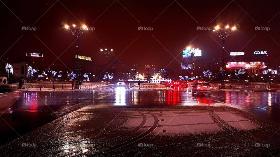 Unirii Square in Bucharest at night