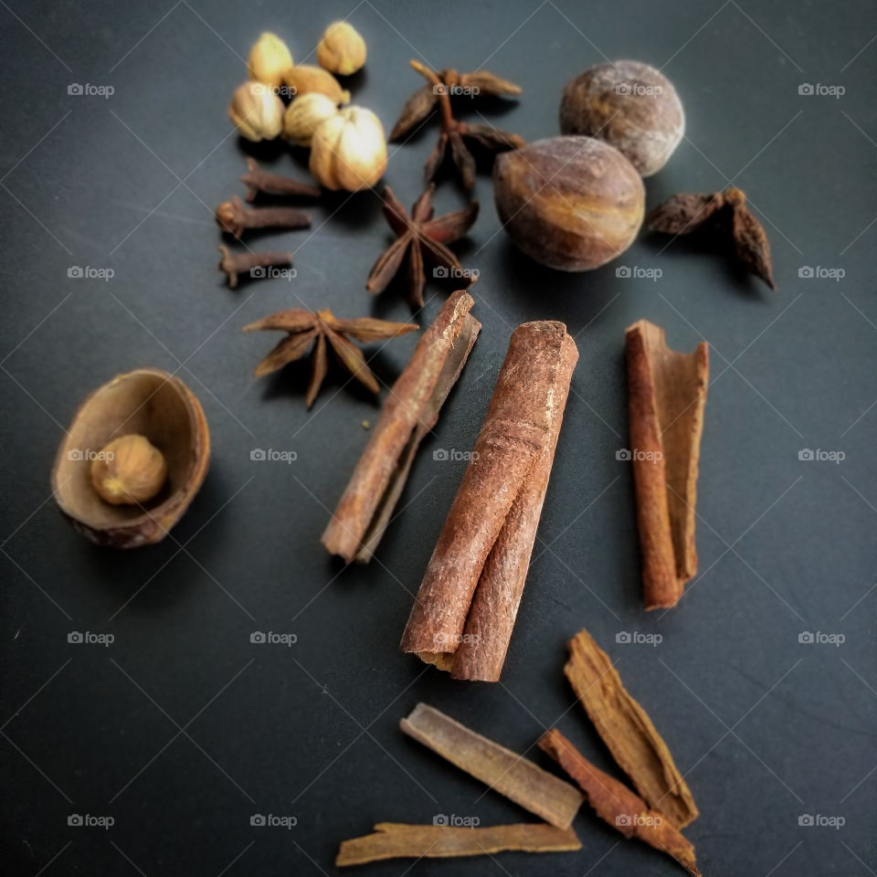 herbs and spices cinnamon, cardamom, indonesian and india food, ingredient seasoning