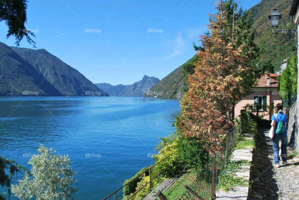 Path near the lake - Valsolda, Como, Lombardy, Italy.