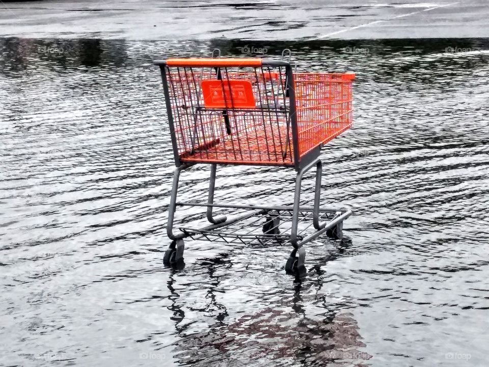 Lonely cart in rain water