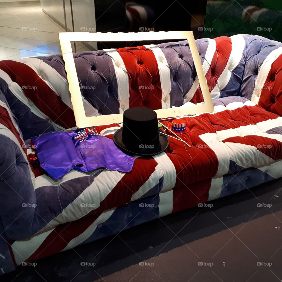 Sofa decorated with the British flag