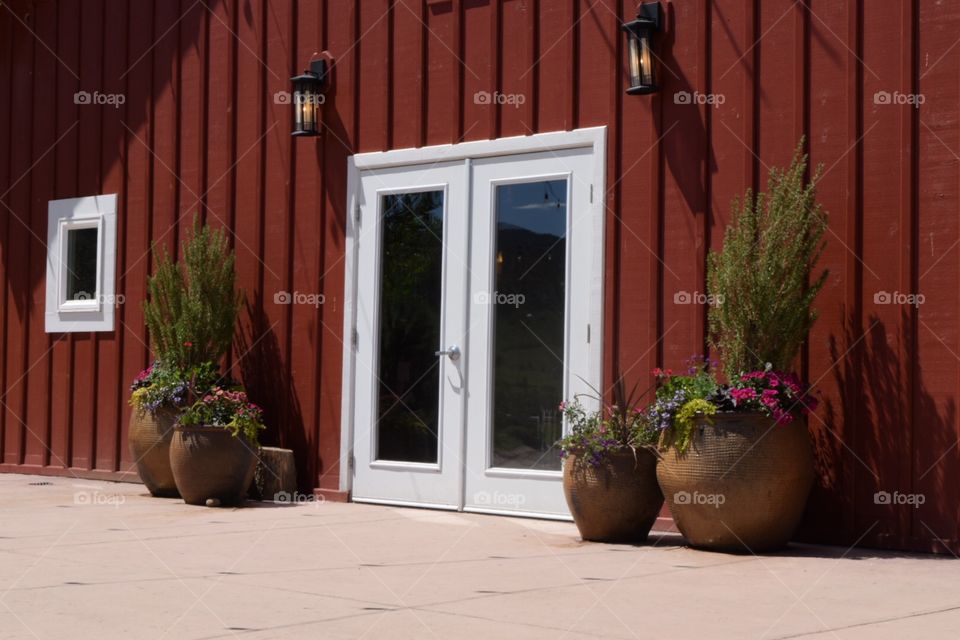 Door front. Red barn