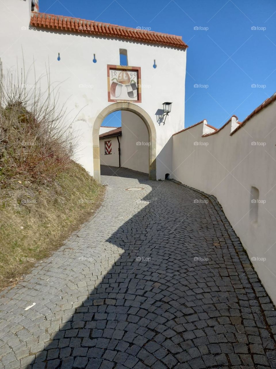 Medieval Entrance with Cobblestone Road