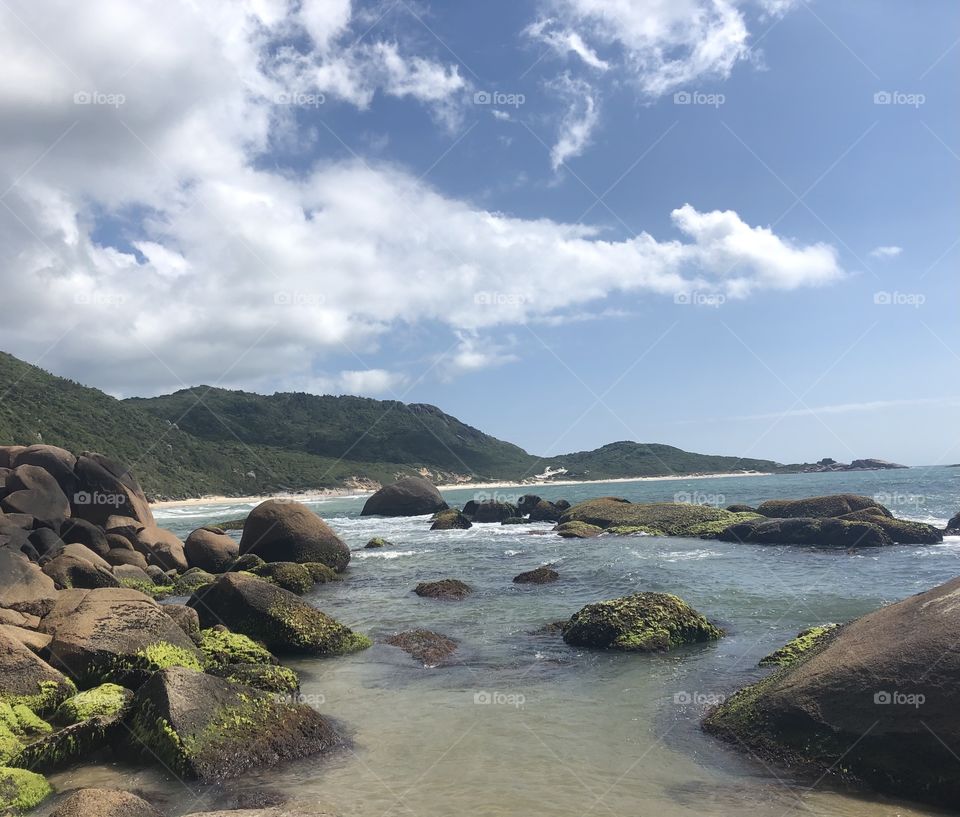 Rocks over the ocean near the beach