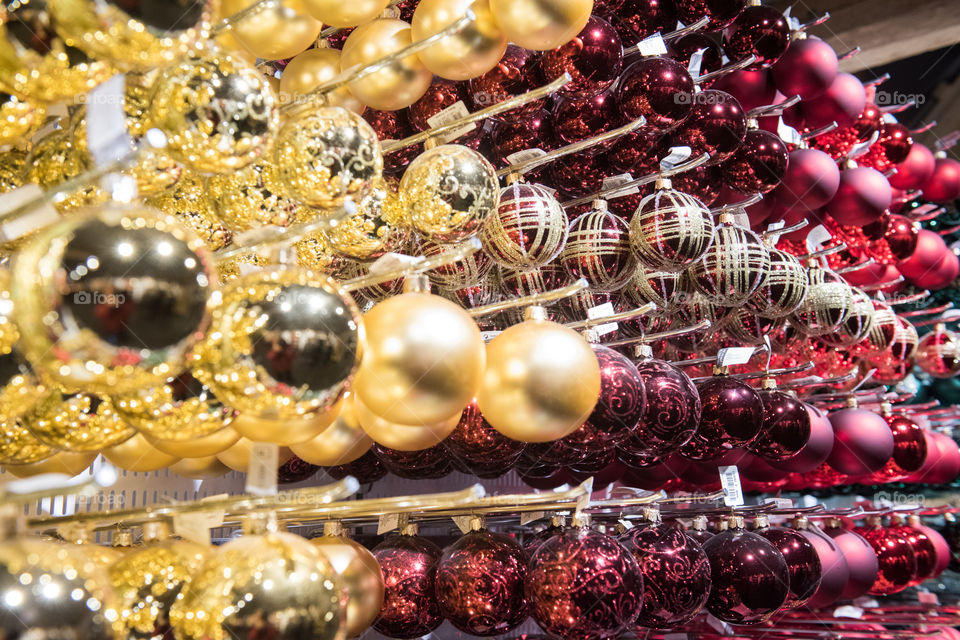 Christmas decorations and ornaments in a store in Sweden.