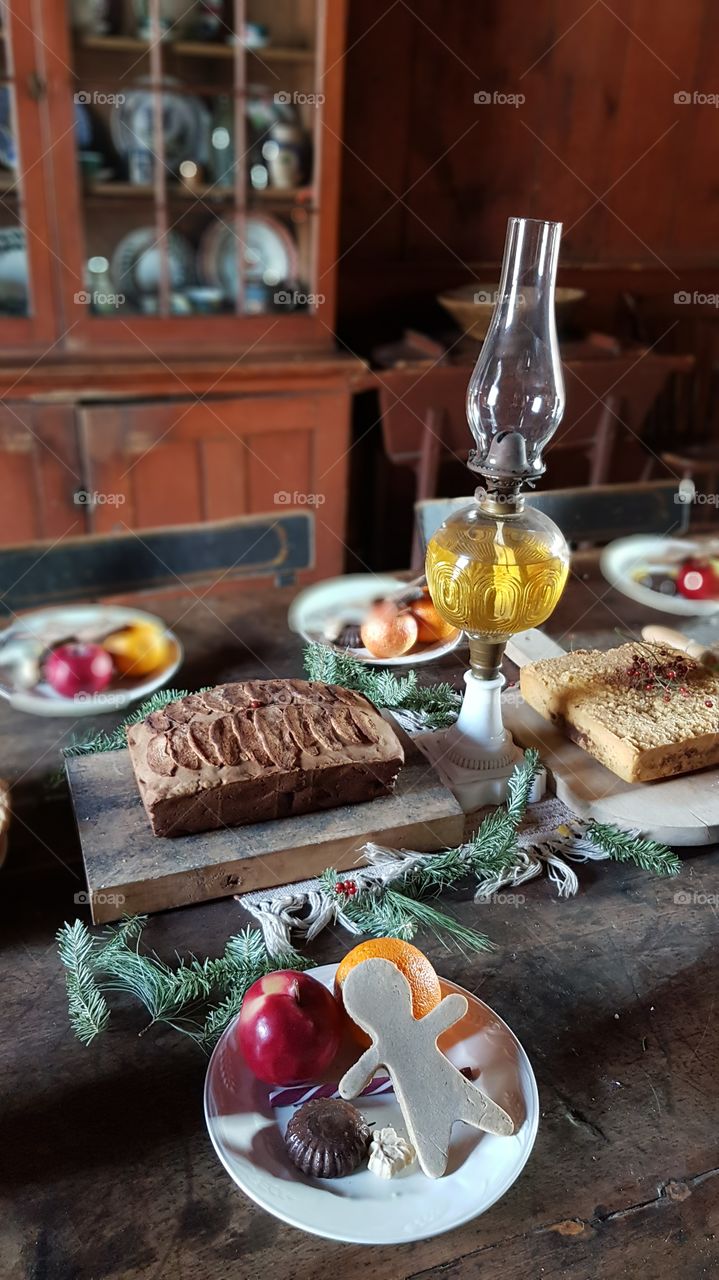 Winter holidays table set in a pioneer style