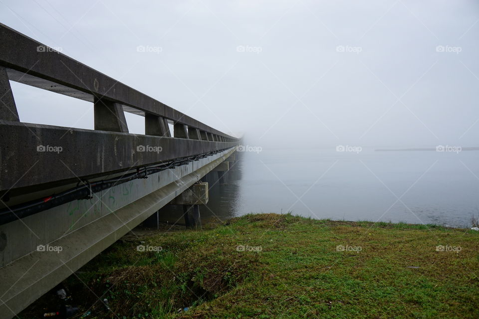 Bridge disappears in fog