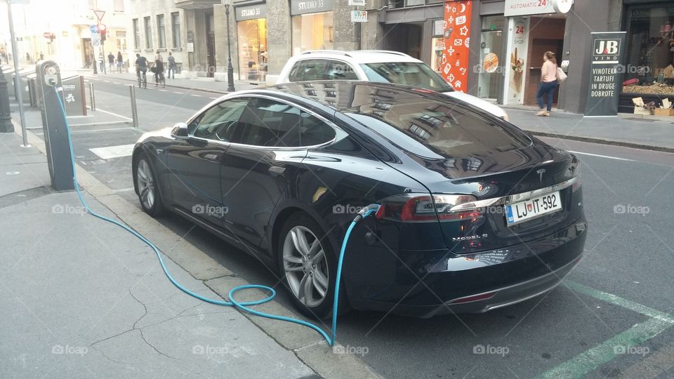 Tesla electric car in Ljublj
