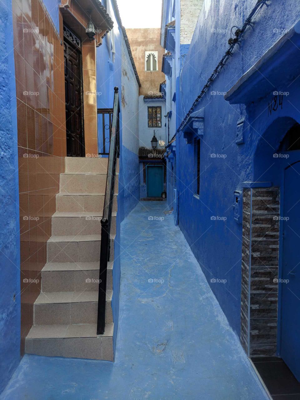 Empty Blue Alley/Side Street in Chefchaouen (the Blue City) in Morocco