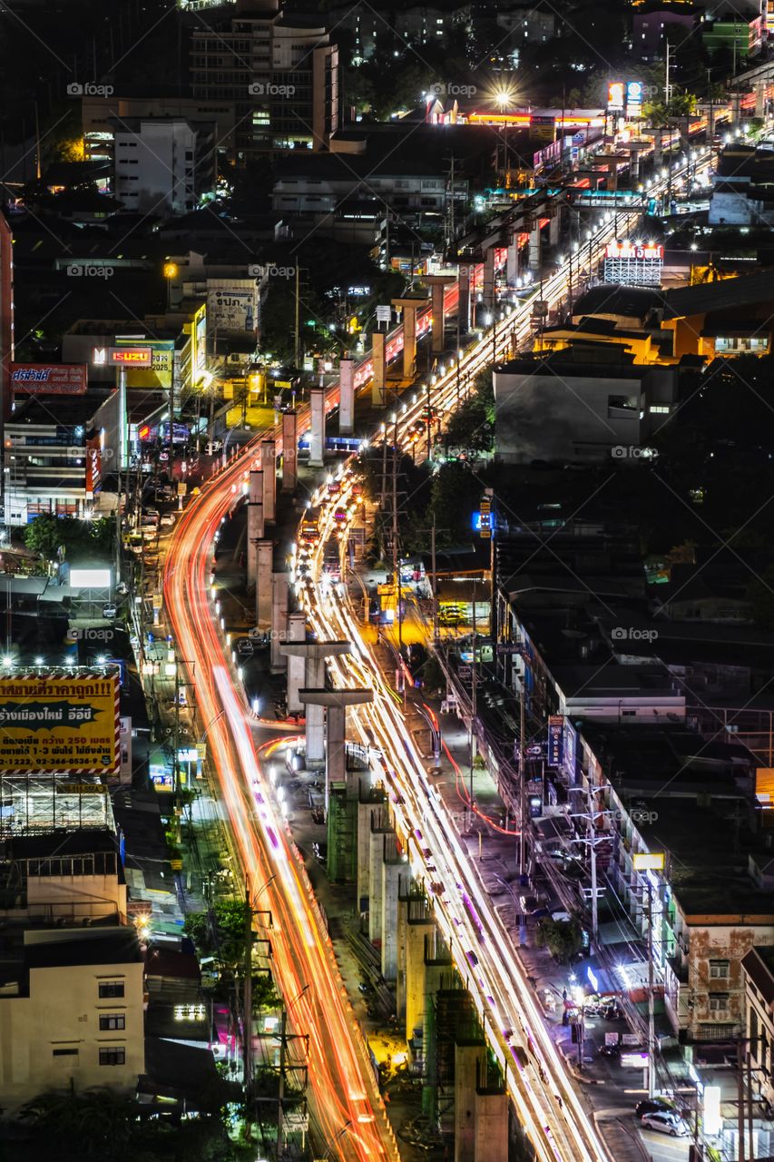 Light on road when rush hour in Bangkok Thailand