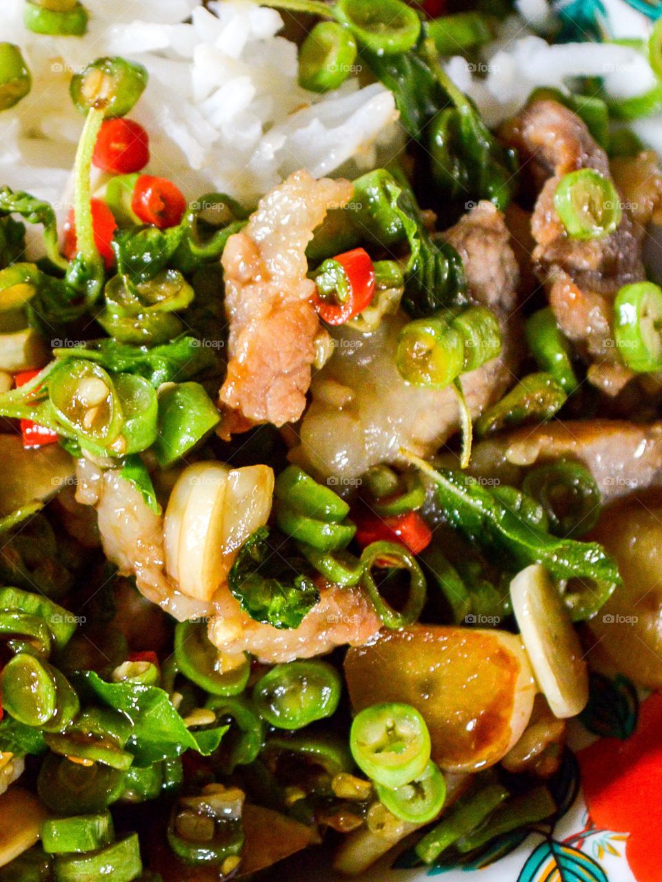 spicy pork and basil leaves fried. thailand healthy food