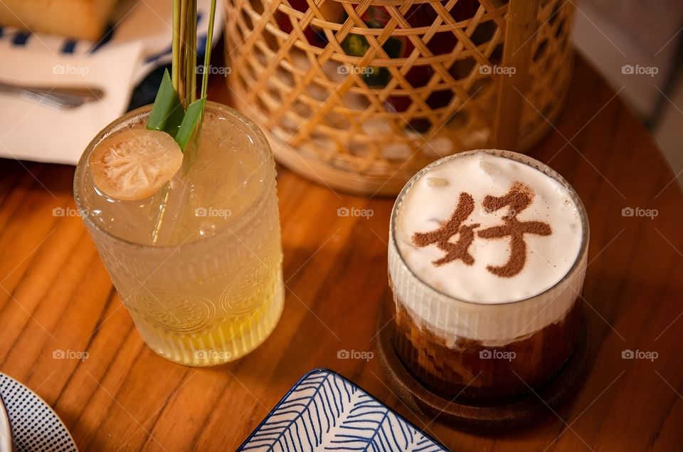 Delicious coffee brings good luck with lucky letters.