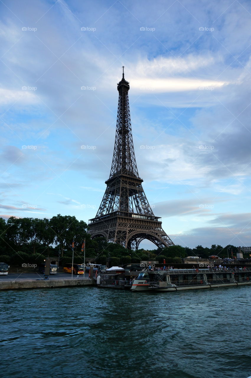 View to Eiffel tower from river Siene