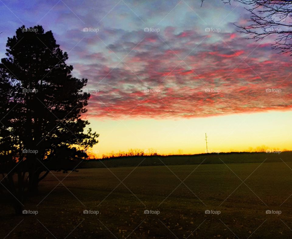 sunset across a shadowed field