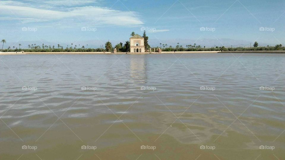 Famous Menara Garden at marrakech city in Morocco.