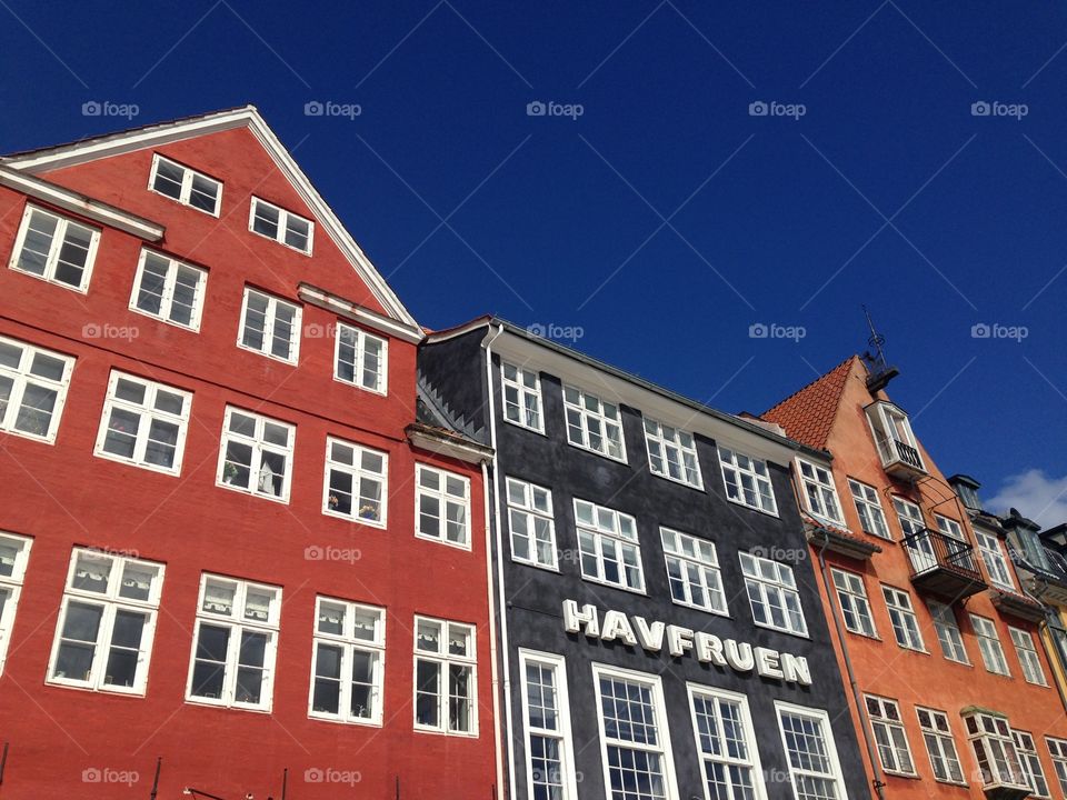 Denmark. Different colored facades in Nyhavn, Copenhagen