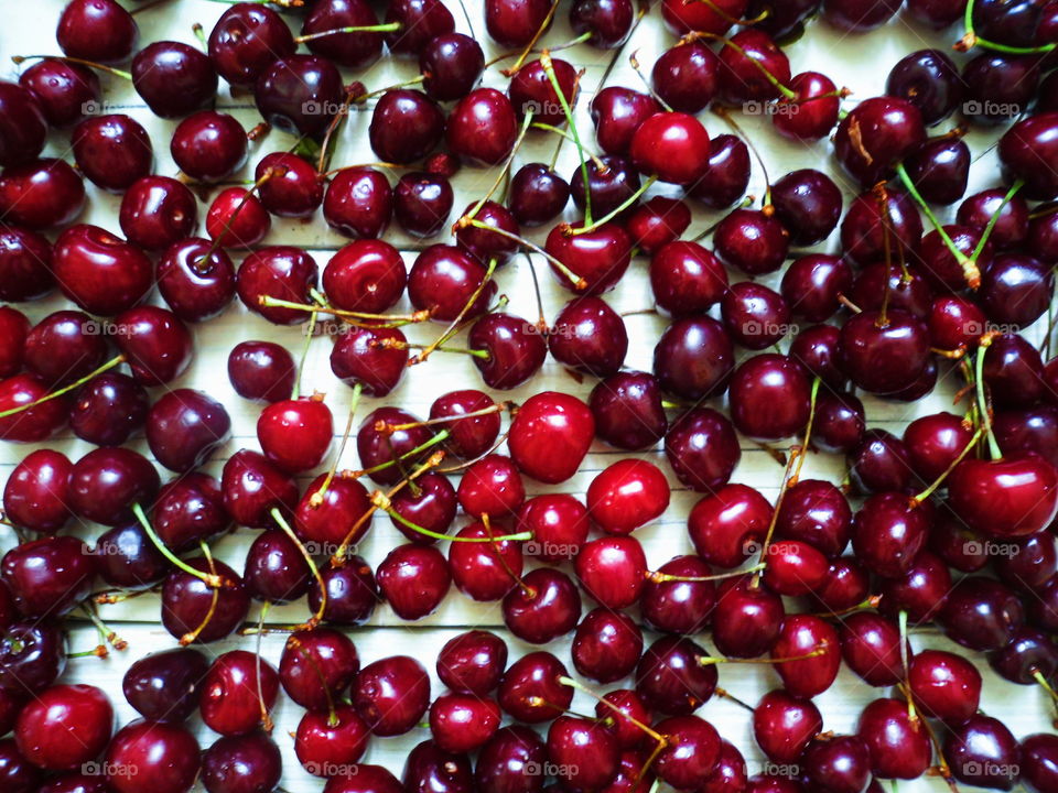 berries cherries on white background, texture