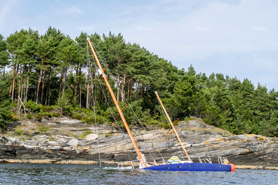 Sunken sailboat. 