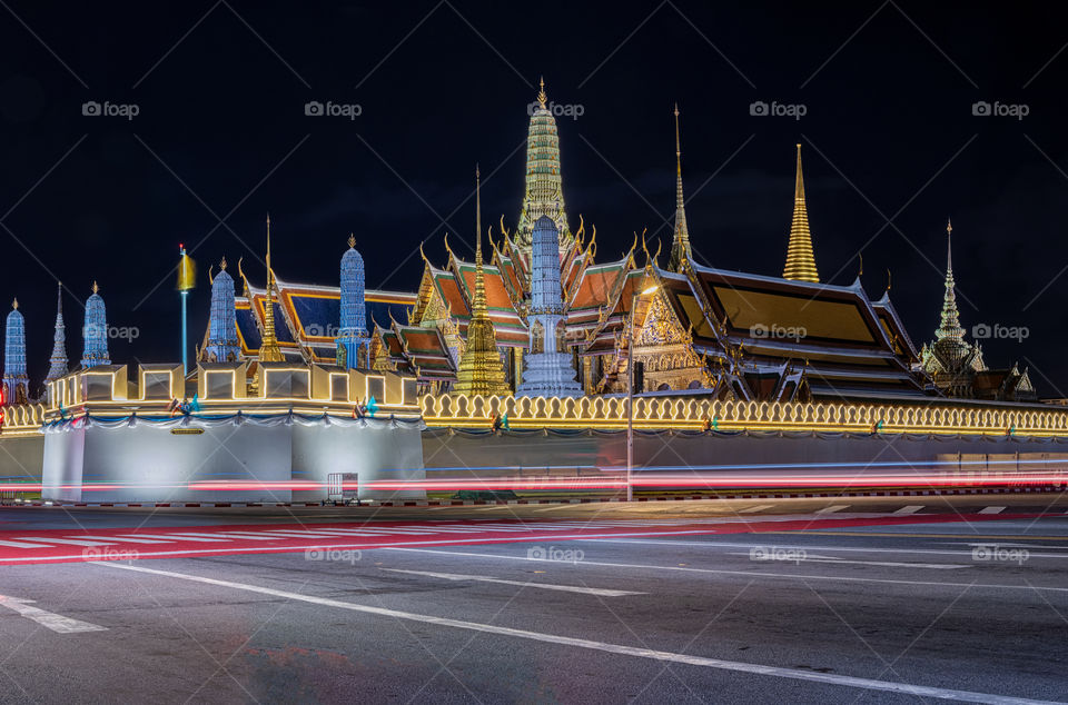 Beautiful city scape of the most famous Wat Prakeaw landmark in Bangkok Thailand