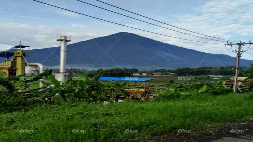 View of rice fields and Mount Ciremai.
