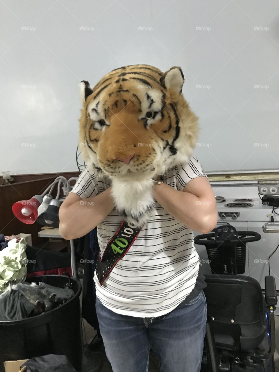 40-year-old wearing tiger head