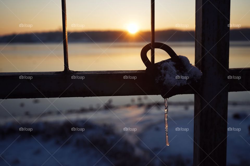 Lock and winter sunset