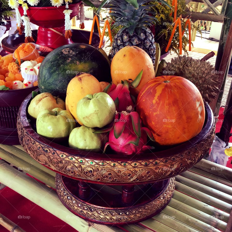 Thailand Fruit In Bowl. Fruit In Seasonal Tradition