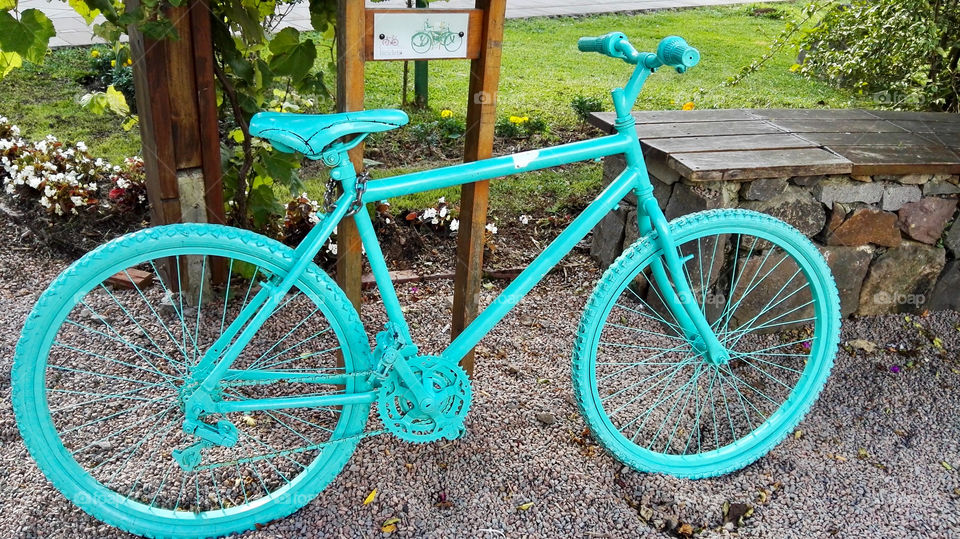 Green bicycle at the park 