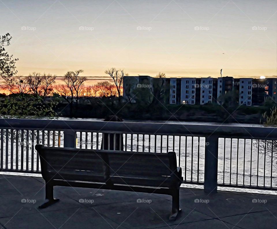 sunset on the riverfront in the city of Sacramento California